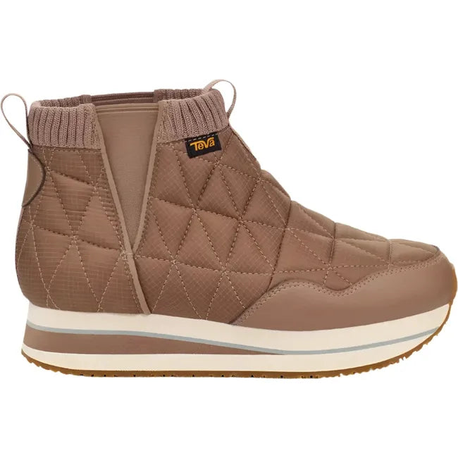 Lateral side of Women's Teva ReEmber Mid Platform bootie in caribou brown with slip on closure