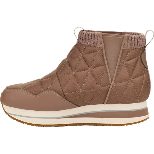 Medial side of Women's Teva ReEmber Mid Platform bootie in caribou brown with slip on closure