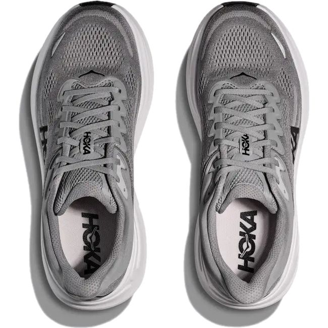 Top down view of Men's Hoka Bondi 9 Running Shoes in galactic grey with mesh upper and laces