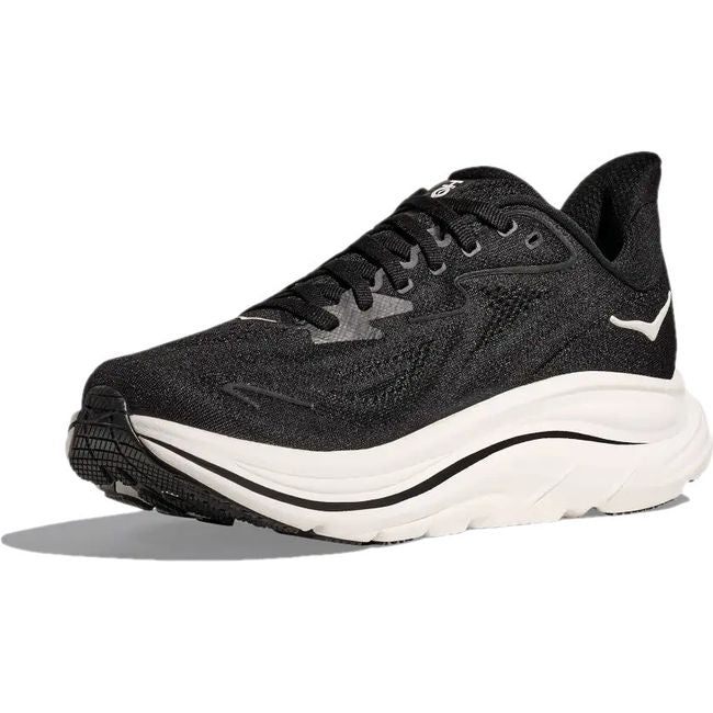 Medial side of Men's Hoka Clifton 10 Running Shoe in Black and White