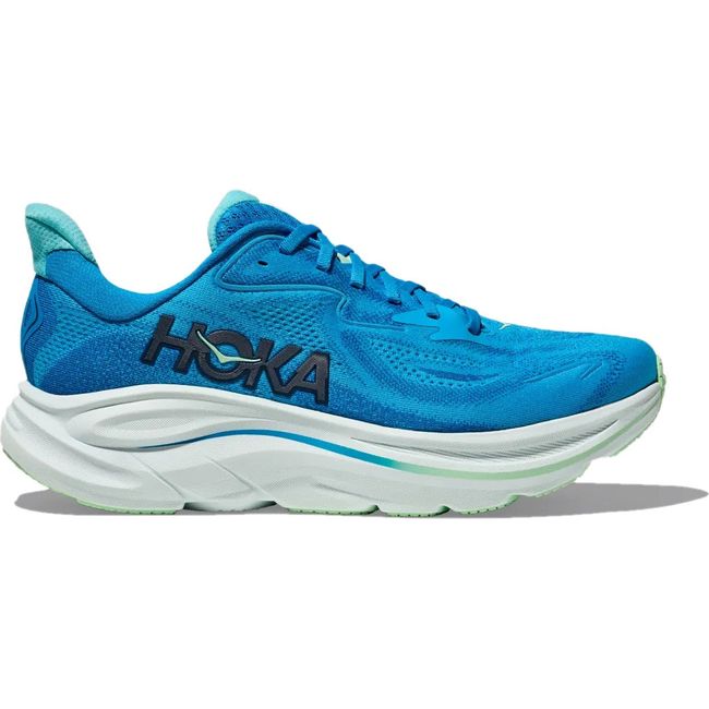Lateral side of Men's Hoka Clifton 10 Running Shoe in Hoka Blue and Skyward Blue