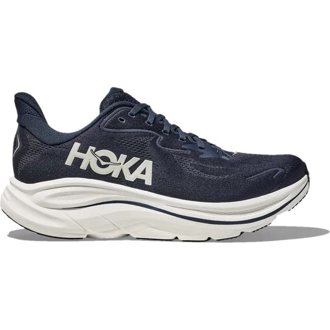 Lateral side of Men's Hoka Clifton 10 Running Shoe in Navy and White