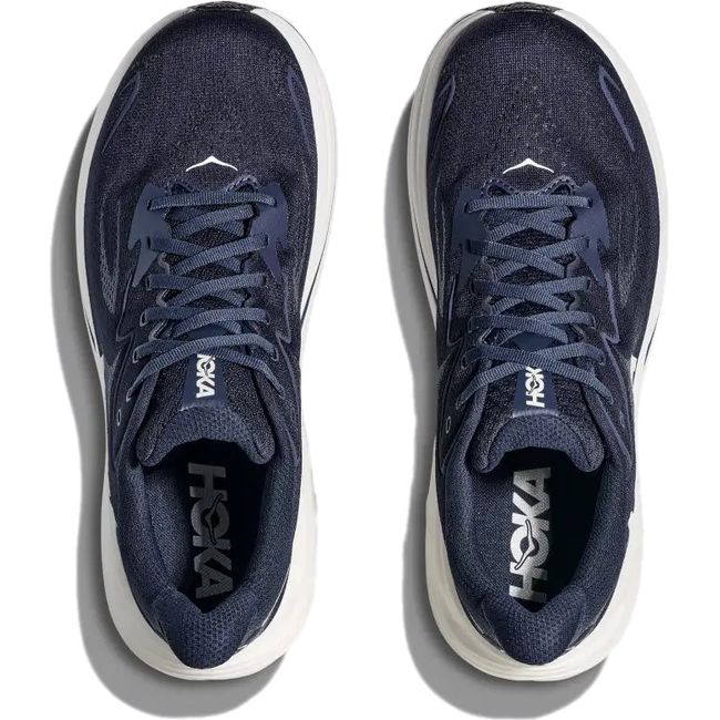 Top down view of Men's Hoka Clifton 10 Running Shoe in Navy and White