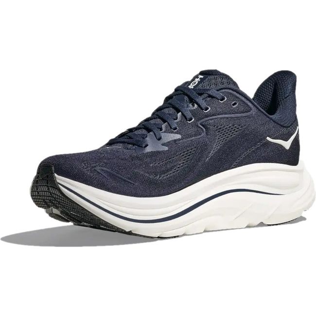 Medial side of Men's Hoka Clifton 10 Running Shoe in Navy and White