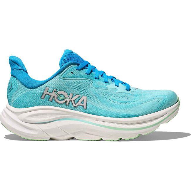 Lateral side of Women's Hoka Clifton 10 Running Shoe in skyward blue