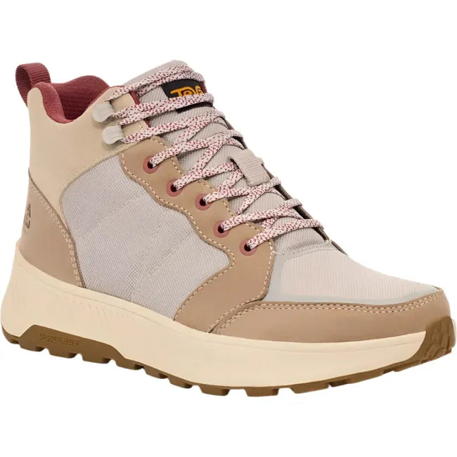 Front angled view of Women's Waterproof Teva Ellwood Mid Boot in light neutral colors