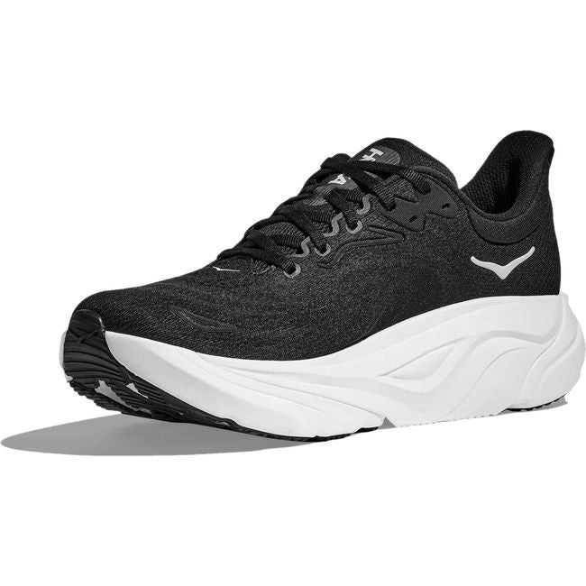 Medial side of Men's Hoka Arahi 8 Running Shoe in Black and White
