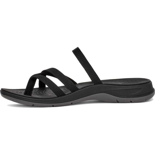 Medial side of Teva Women's TirraTraveler Flip Flop in Black