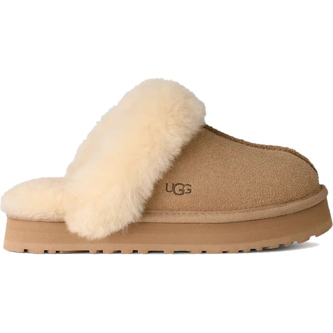 Side of UGG Kids&#39; Disquette Slipper in sand beige
