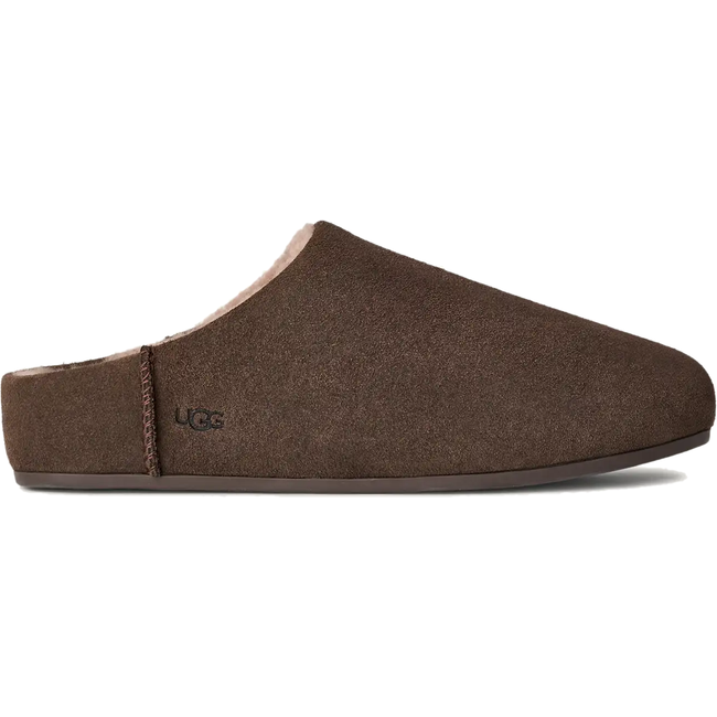 Side of UGG Women's Elea Slip On Slipper in Dusted Cocoa Brown Suede