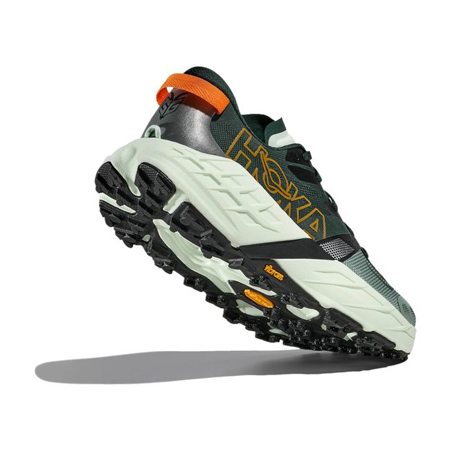 Hoka Speedgoat 7 Vibram Megagrip outsole in sea glass showing 5mm trail lugs