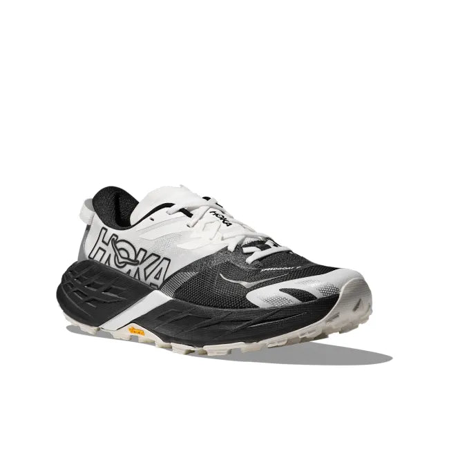 Lateral profile of HOKA Women's Speedgoat 7 in White and Black