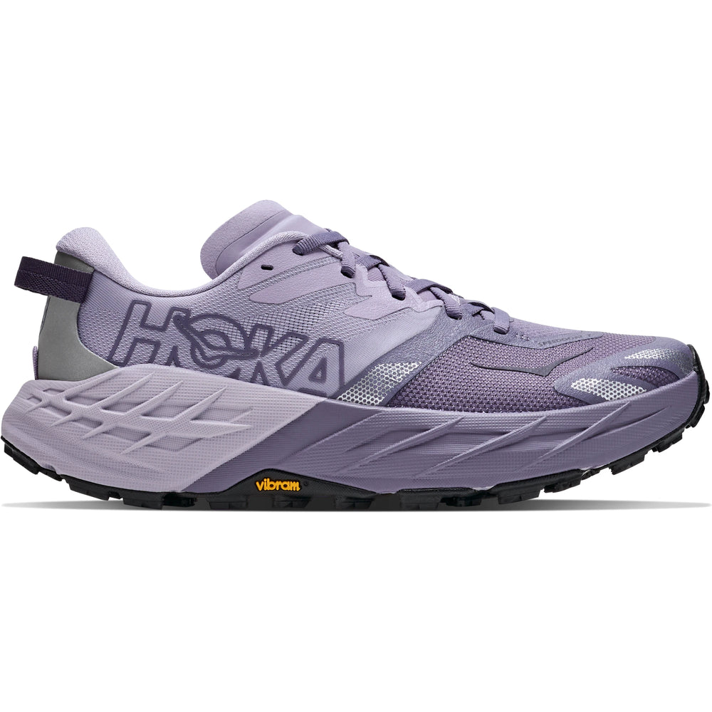 HOKA Women's Speedgoat 7 Trail Running Shoe in Mellow Lilac/Purple Fog, outside view