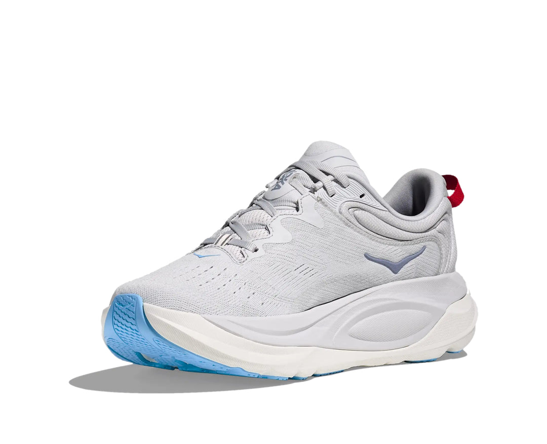 Hoka Womens Gaviota 6 running shoe in Cosmic Grey, angled 3/4 medial side view