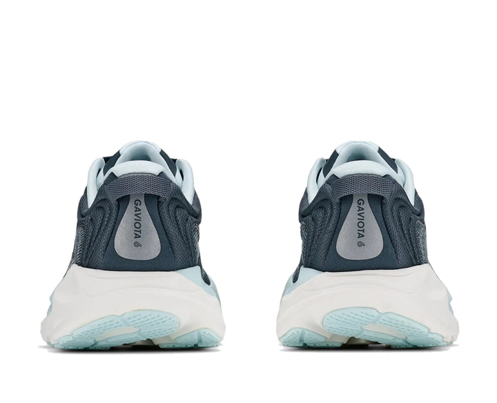 Hoka Womens Gaviota 6 running shoe pair in Faded Navy, rear heel view
