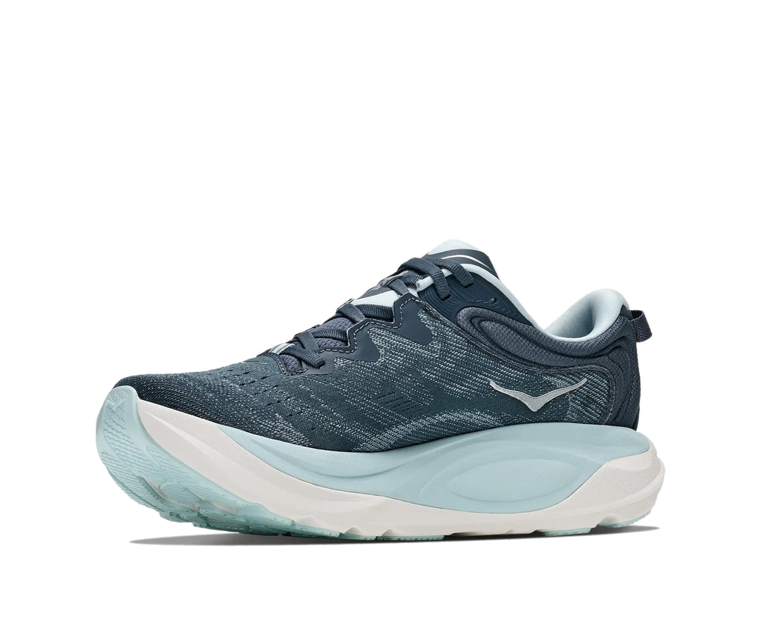 Hoka Womens Gaviota 6 running shoe in Faded Navy, angled 3/4 medial side view