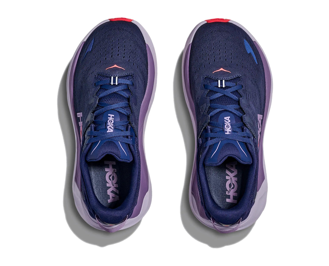 Hoka Womens Gaviota 6 running shoe pair in Midnight Navy, top-down view showing laces