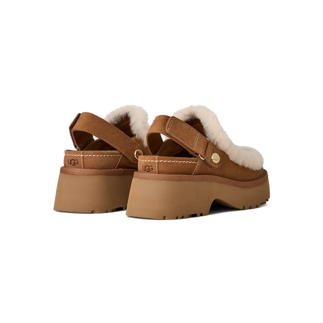 Heel of paired UGG Women's Esmee Clog in Chestnut Brown