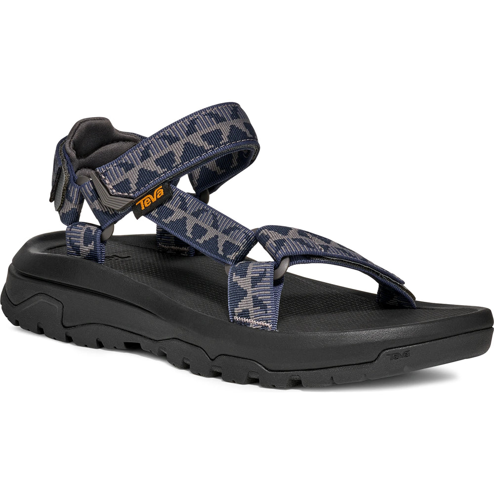 Front angle of Teva Men's Hurricane XLT3 Sandal in Criss Cross Navy/Grey