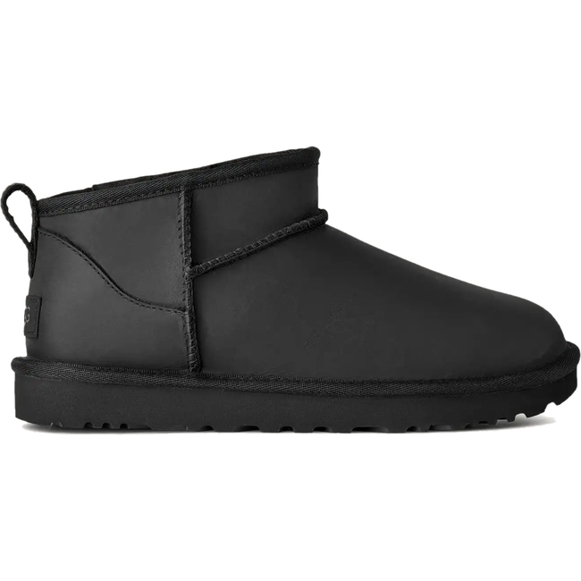 Side of UGG Women's Classic Ultra Mini Leather in Black