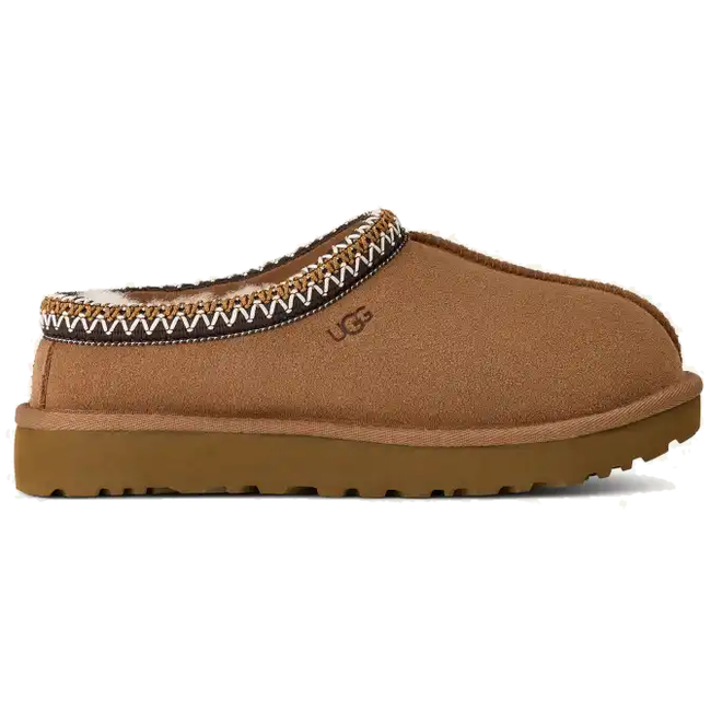 Side of UGG Women's Tasman II Slipper in Chestnut Brown Suede