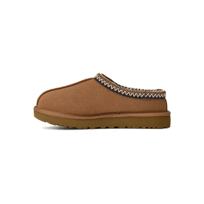 Medial side of UGG Women's Tasman II Slipper in Chestnut Brown Suede