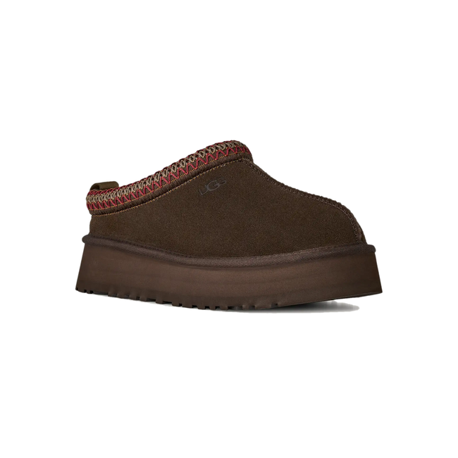 Angled side of UGG Women&#39;s Tazz II Clog in Dark Cocoa Brown