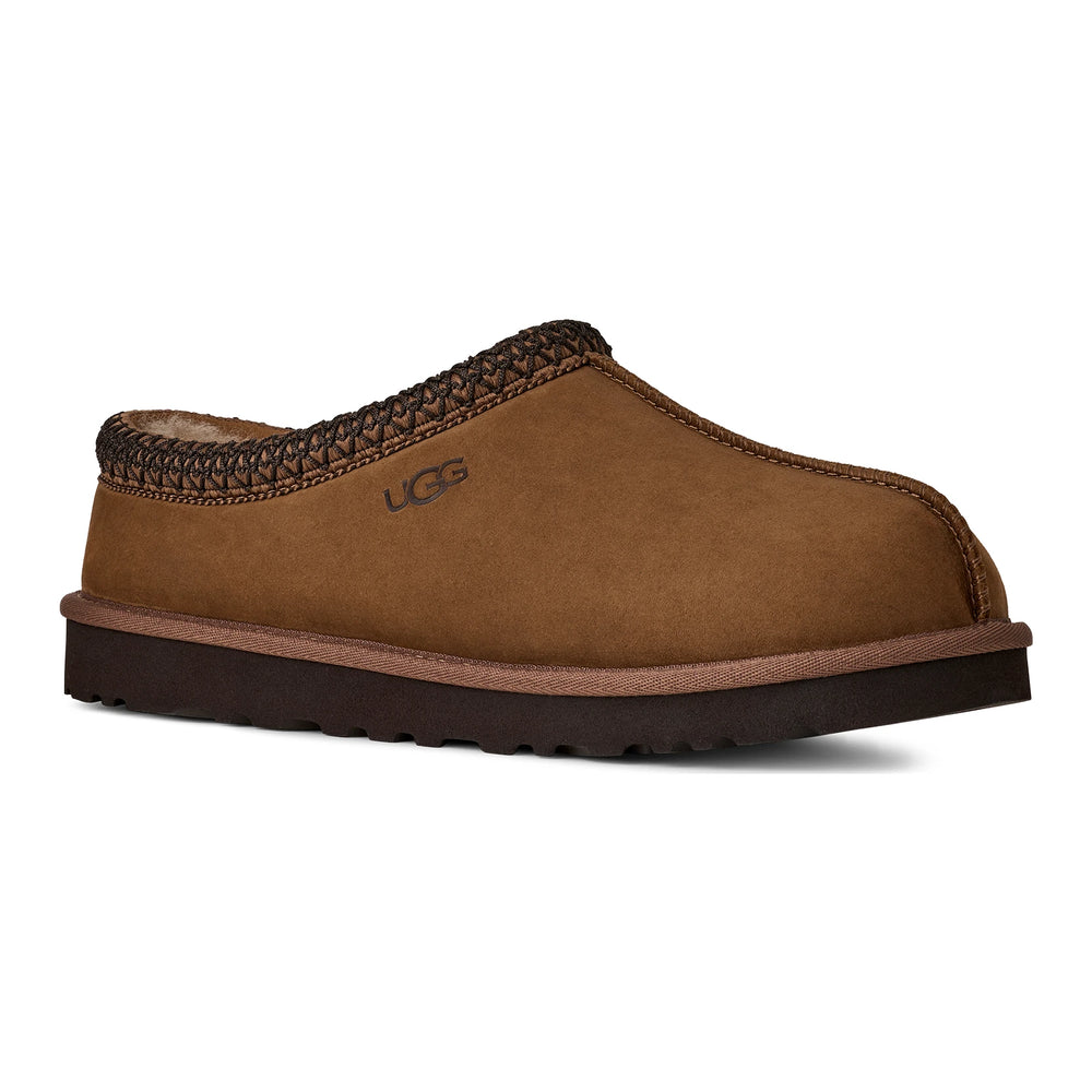 UGG Men's Tasman II Nubuck Slipper in Dark Chestnut, front three-quarter view