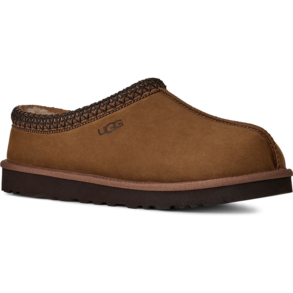Front of UGG Men's Tasman II Nubuck Slipper in Dark Chestnut