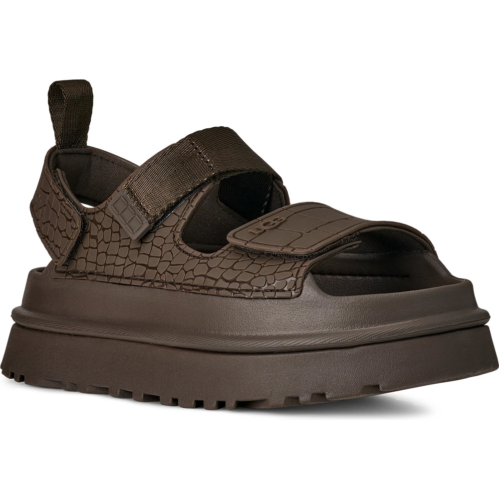 Front of UGG Women's GoldenGlow Embossed Platform Sandal in Dense Smoke