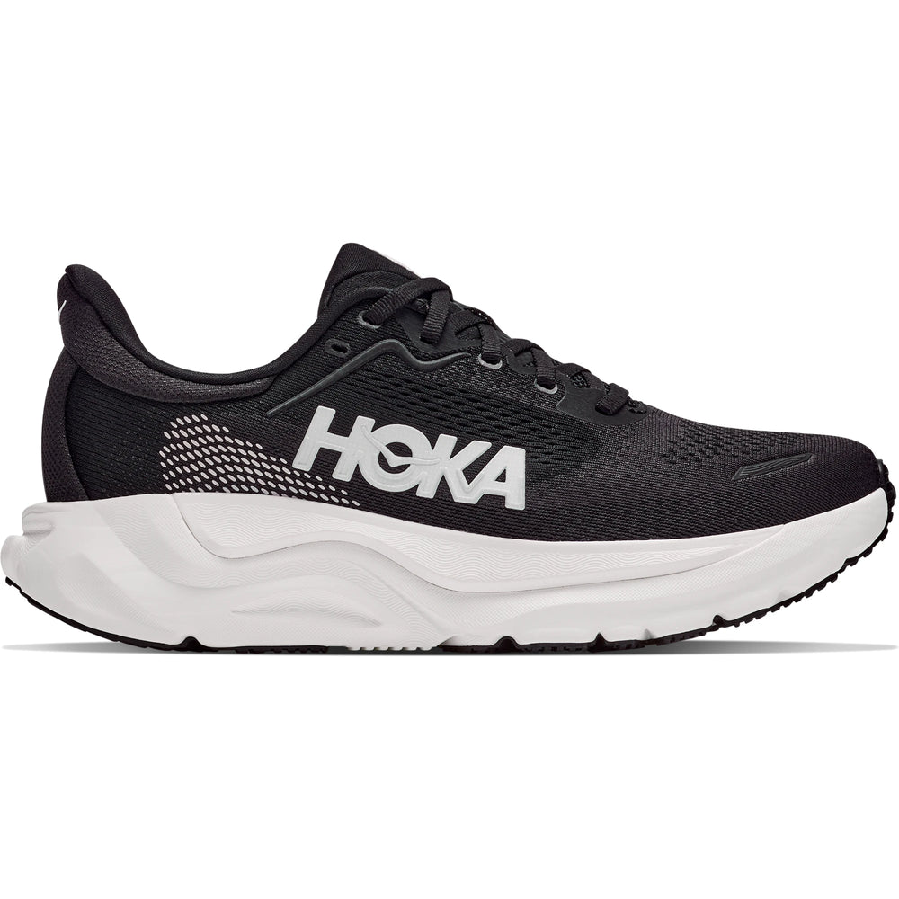HOKA Men's Arahi 9 Running Shoe in Black/White, outside view