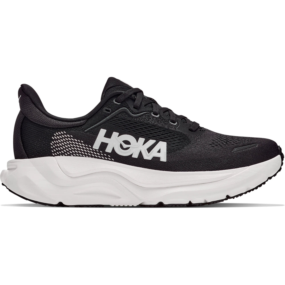 HOKA Women's Arahi 9 Running Shoe in Black/White, outside view