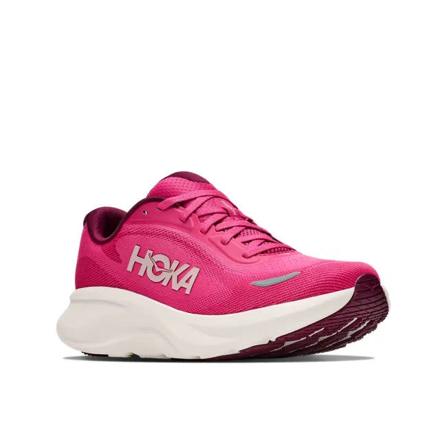 Lateral profile of HOKA Women's Rincon 5 in Pink Punch and Alabaster