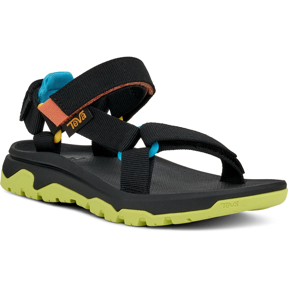 Front angle of Teva Kids' Hurricane XLT Jr Sandal in Black Multi