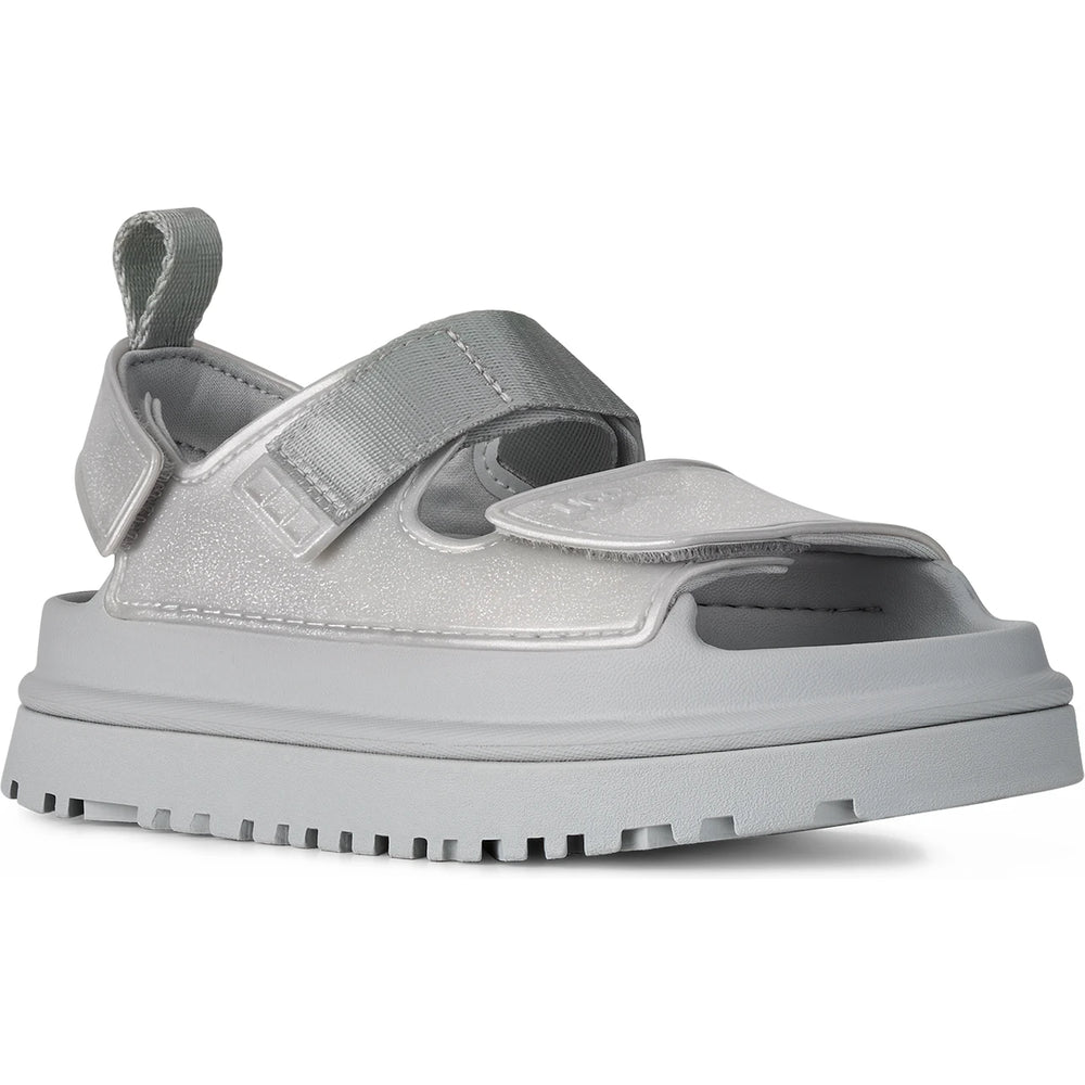 Front of UGG Kids' GoldenGlow Glossy Sparkles Sandal (Little Kid/Youth) in Silver