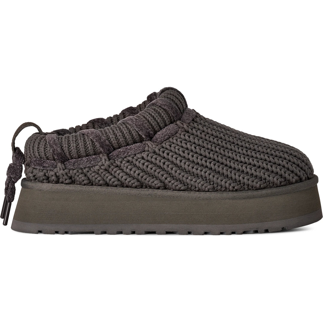 Side of UGG Women's Tazz Whipstitch Knit Slipper in Charcoal