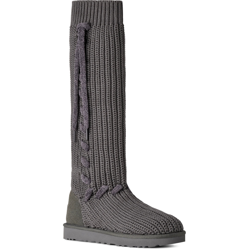 Front of UGG Women's Classic Tall Whipstitch Knit Boot in Charcoal