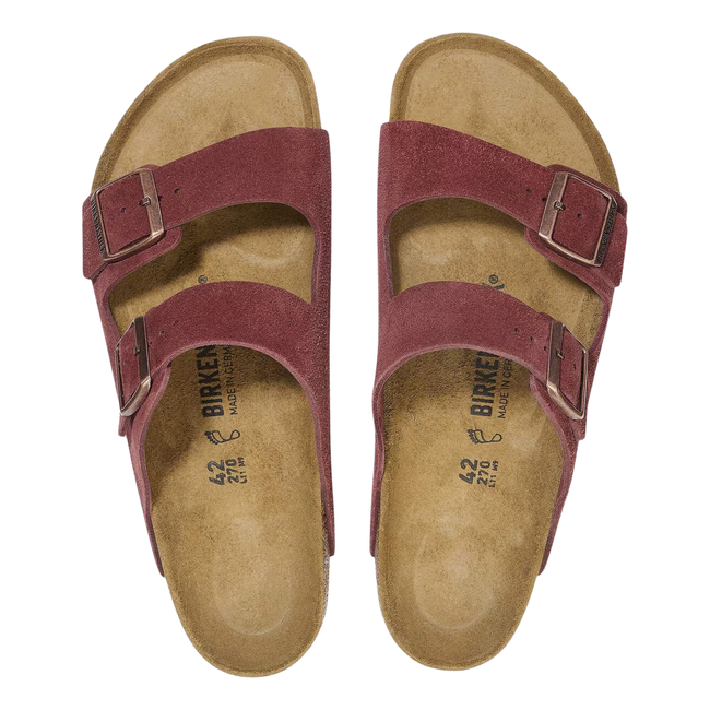 Tops of Birkenstock Women's Arizona Suede Sandal in Zinfandel Red