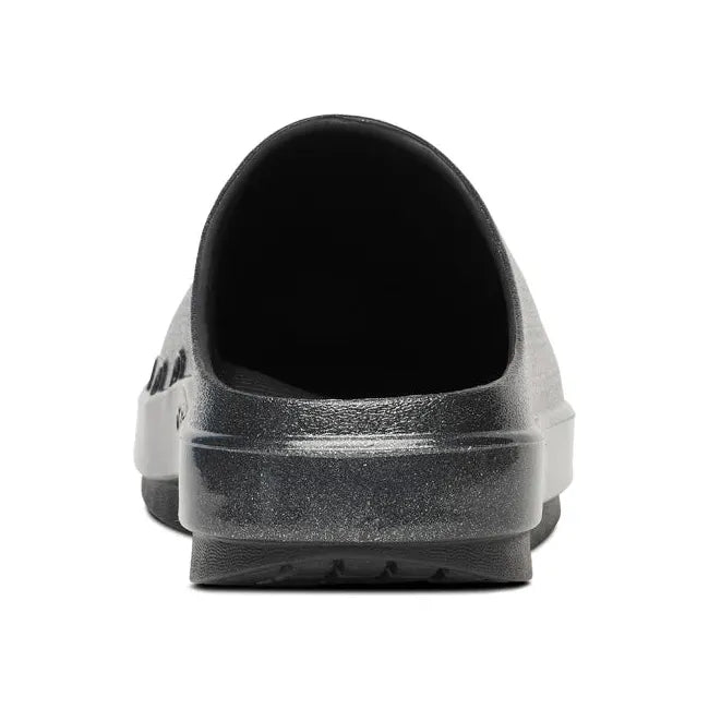 Heel of OOfos Women's OOcloog Luxe Clog in Black Sparkle