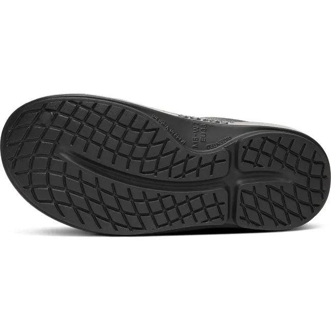 Sole of OOfos Women's OOcloog Luxe Clog in Black Sparkle