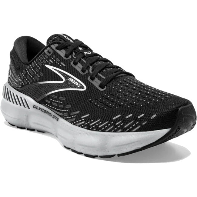 Men's Brooks Glycerin GTS 20 Running Shoe. Black mesh with gray sole.