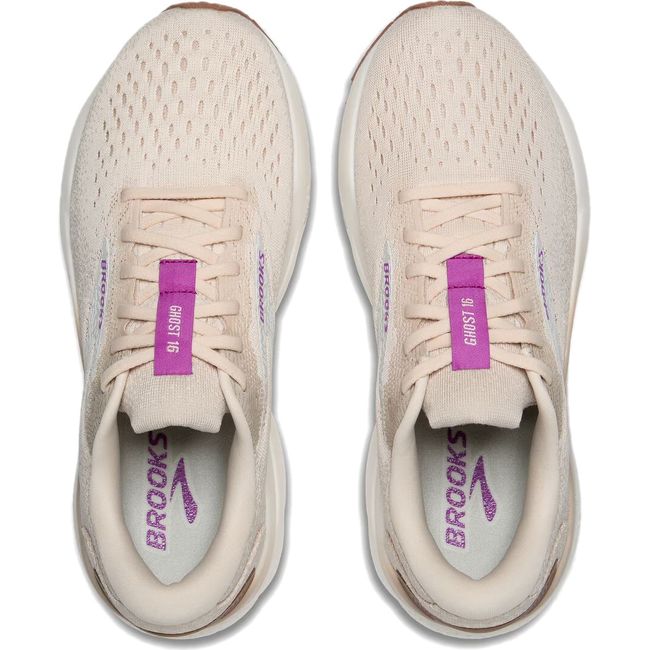 Top down view of Brooks Women&#39;s Ghost 16 Running Shoe in almond peach