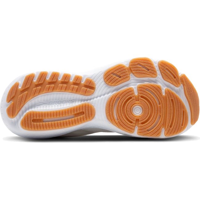 Sole of White Brooks Women's Glycerin 21 Running Shoe with tan tread