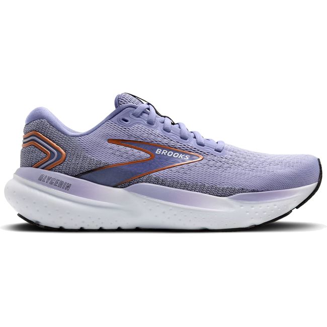 Lateral Side of Brooks Women's Glycerin 21 Running Shoe in Purple with White Sole