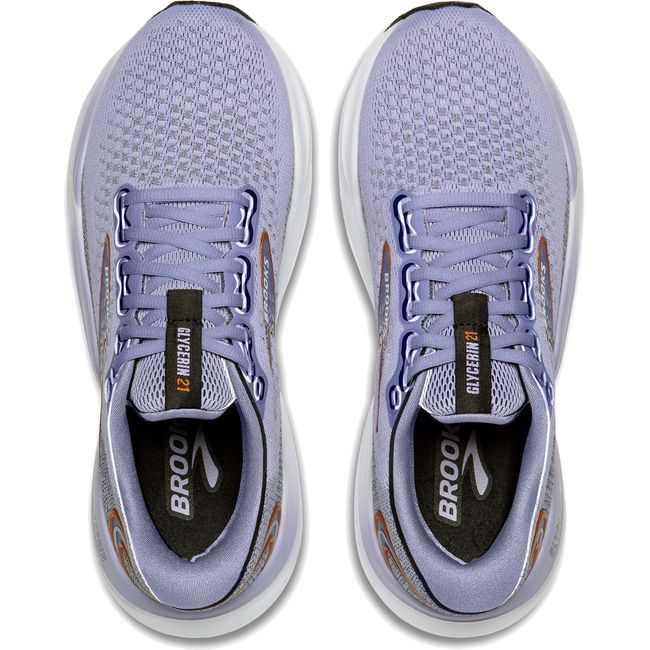 Top-Down View of Brooks Women's Glycerin 21 Running Shoe in Purple with White Sole