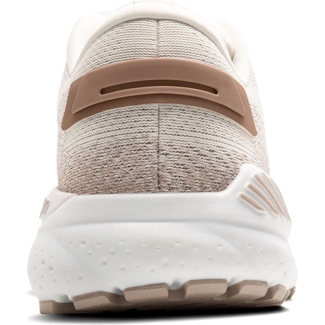 Heel of Womens Brooks Ariel GTS 24 Running Shoe. Coconut color with white sole and Guiderail