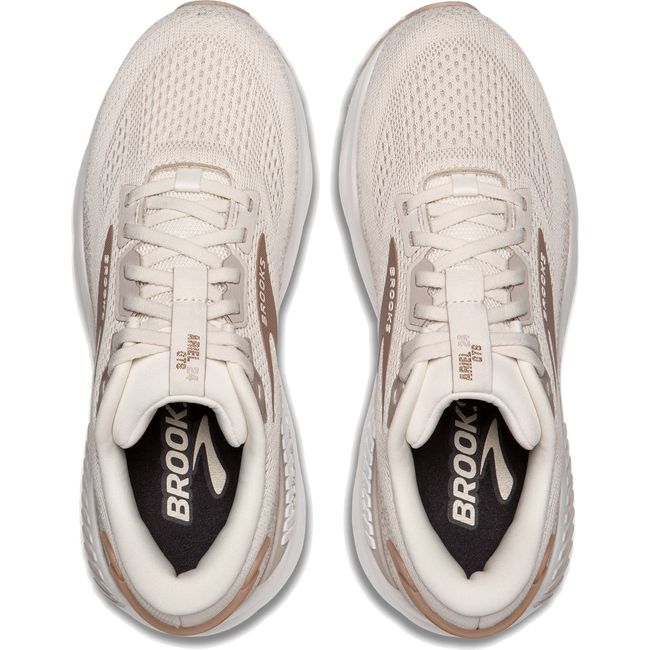 Top of Womens Brooks Ariel GTS 24 Running Shoes. Coconut color with lace closure