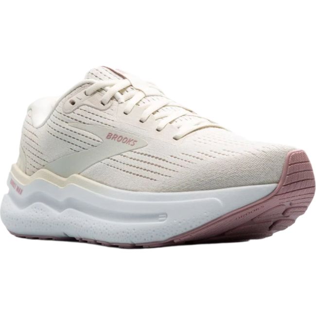 Front angled view of Brooks Women's Ghost Max 2 Running Shoe in Coconut Milk colorway