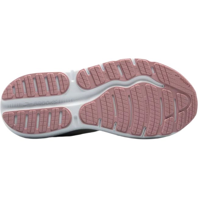 Sole of Brooks Women's Ghost Max 2 Running Shoe in Coconut Milk colorway with pink tread