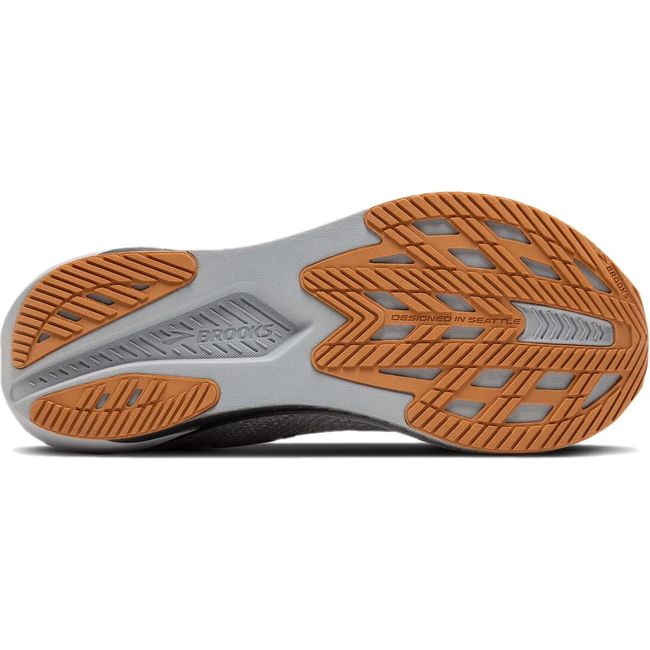 Sole of Brooks Women&#39;s Hyperion 2 Running Shoe in alloy gray with tan tread